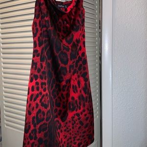 Boohoo Red Cowl Neck Leopard Print Dress